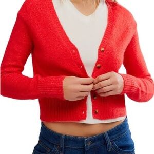 Free people school girl cardigan bright red